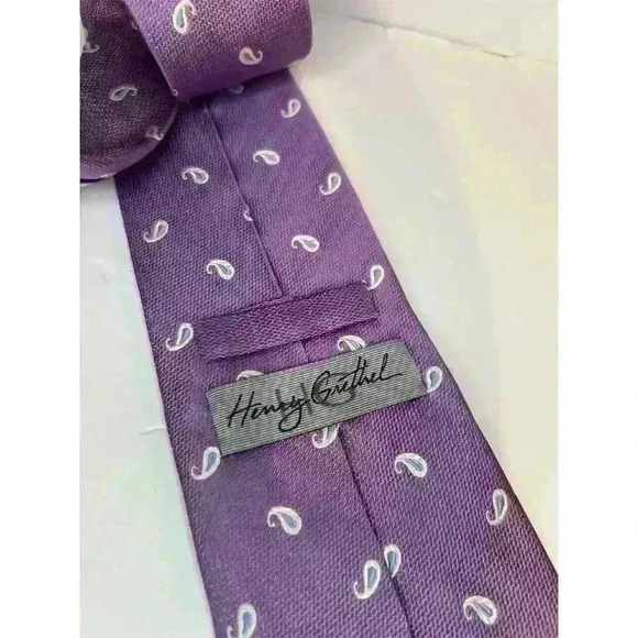 Henry Grethel Men's Purple Paisley Silk Tie Classic Length - Picture 3 of 5